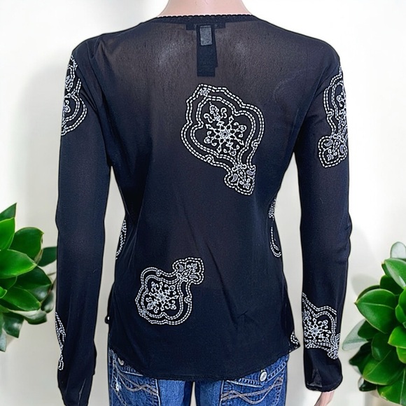 Kenneth Cole Black Mandala Print Long Sleeve Mesh Tunic - Picture 12 of 16
